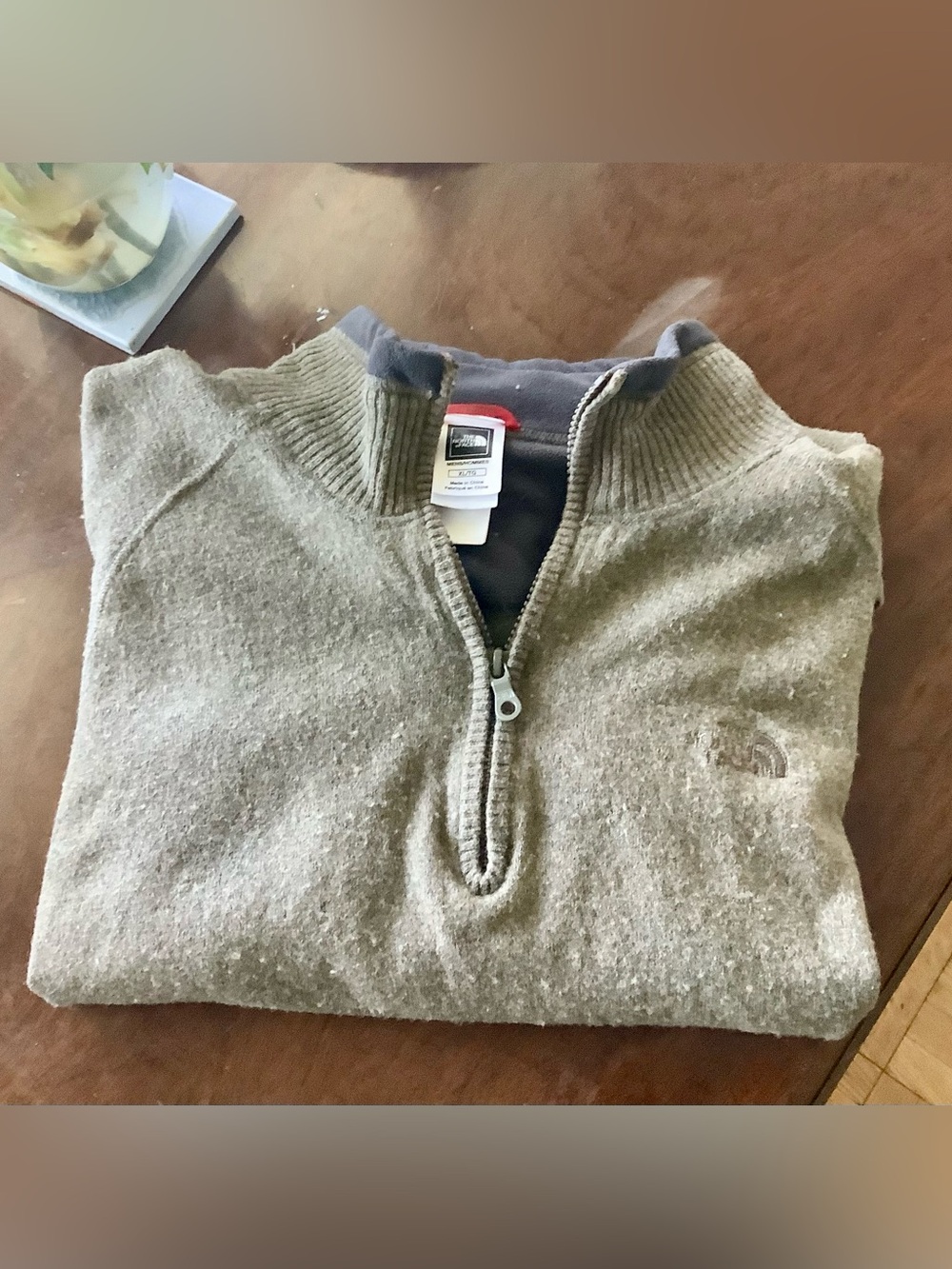 The North Face Brown/Gray Cotton Wool 1/4 Zip Pullover in Men's XL